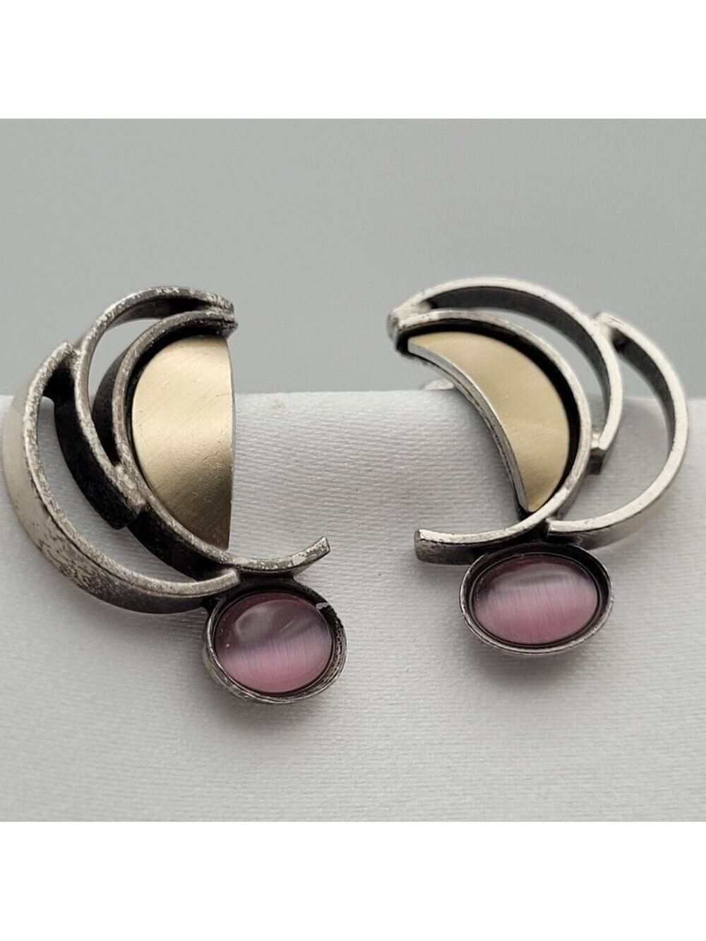 Vintage Half Moon Drop Modernist Gray & Purple Earrings Christophe Poly